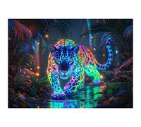 Wild Leopard Puzzles for Adults 1000 Pieces, Neon Jungle Forest Wildlife Jigsaw Puzzles, Colorful Hunting Animal Puzzle