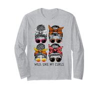 Wild Like My Curls I Love My Curls, Messy Bun Mom Girl Woman Long Sleeve T-Shirt