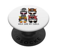 Wild Like My Curls I Love My Curls, Messy Bun Mom Girl Woman PopSockets Adhesive PopGrip
