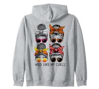 Wild Like My Curls I Love My Curls, Messy Bun Mom Girl Woman Zip Hoodie