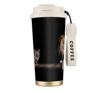 Wild Lion and Tiger,316 Stainless Steel Coffee Mug with Lanyard,Insulated Tumbler Double Wall Travel Car Cup 500 ml