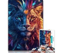 Wild Lion Cat Adult Jigsaw Puzzles 1000,Learning Educational Toys Family Games with Matching Poster And Trivia Sheet 75x50cm