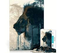 Wild Lion Double Exposure Jigsaw Puzzle1000 Pieces Brain Boosting Play Zero Gap Cozy Indoor Entertainment for All (38x26cm)