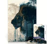 Wild Lion Double Exposure Jigsaw Puzzles for Adults 1000 Piece Mental Workout Quiet Enjoyment Xmas Gift (38x52cm)