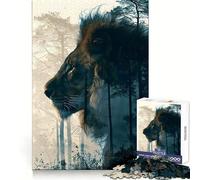 Wild Lion Double Exposure Jigsaw Puzzles for Teenagers 1000 Pieces Clear Recall Leisure Activity Flawless Cut Best Gift (38x26cm)