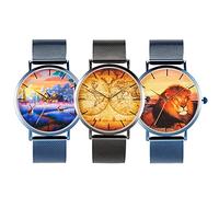 Wild Lion/World Map/Back to Childhood Art Wrist Watch Stainless Steel Quartz Watches Unisex Gifts (A - World Map)