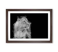 Wild Lioness in Abstract Framed Print | A2 Walnut Framed Wall Art | Ready to Hang | Abstract Fantasy Picture | Living Room Bedroom Lounge Office