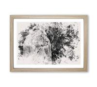 Wild Lioness Watercolour Framed Print | A2 Oak Framed Wall Art | Ready to Hang | Modern Historical Picture | Living Room Bedroom Lounge Office