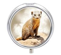 Wild Meerkats Pill Organizer 3 Compartments, Round Small Pill Box for Purse & Pocket, Portable Daily Medicine Box to Hold Vitamins, Supplements, Pills, Fish Oil