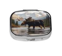 Wild Moose Forest Pattern Pill Case Pill Box Travel Pill Organizer Small Square Medicine Box for Purse & Pocket Gifts