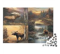 Wild Moose in Forest-Nature Landscape Painting Style 1000 Piece Jigsaw Puzzles for Adults Featuring Artistic Design Jigsaws for Adults Moose Woodland As A Mind Relaxation Puzzle for Holiday Activity 7