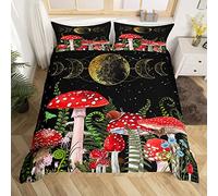 Wild Mushroom Duvet Cover Set Single Size,Sun Moon Planet Star Sky Bedding Set 2pcs for Kids Teens Girls Boys Room Decor,Plant Trippy Comforter Cover Red Quilt Cover with 1 Pillowcase