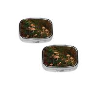 Wild Mushroom Pill Box 2 Compartment Medicine Pill Case,Travel Pill Organizer, Small Metal Pill Case Portable Pill Box, Perfects Gift for Anyone in Need