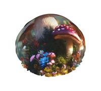 Wild Mushroom Print Shower Cap,Elastic And Reusable Bath Hair Hat For Long Hair,Large Waterproof Shower Bonnet,For Women Men Kids