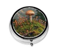 Wild Mushroom Printed Round Pill Organizer with 3 Compartments, Portable Mini Pill Box Pill Case for Medicine, Vitamin, Fish Oil, Supplements