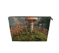 Wild Mushroom Printed Toiletry Bag for Women Girl Portable Travel Cosmetic Bag Leather Makeup Pouch Organizer with Gold Zipper