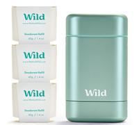 Wild - Natural Refillable Deodorant - Aluminium Free - Aqua Case with 3 x Fresh Cotton & Sea Salt Refill (40g) - Vegan & Eco-Friendly - Long Lasting