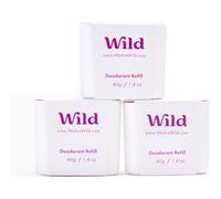 Wild Natural Refillable Deodorant Coconut & Vanilla Refill Trio Vegan Eco-Friendly Aluminium Long Lasting Protection 100% Ingredients 3 Pack of 40g