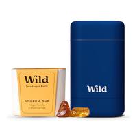 Wild Natural Refillable Deodorant Starter Kit with Electric Blue Case & Amber & Oud Scented Refill (40g) - Aluminium Free & Vegan - Long Lasting Protection