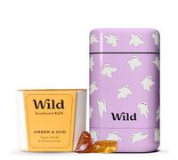 Wild Natural Refillable Deodorant Starter Kit with Lilac Ghost Case & Amber & Oud Scented Refill (40g) - Aluminium Free & Vegan - Long Lasting Protection