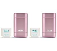 Wild - Natural Refillable Deodorant Starter Kit with Pink Case and Fresh Cotton & Sea Salt Scented Refill (40g) - Aluminium Free - Long Lasting Protection - Vegan (Pack of 2)