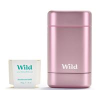 Wild - Natural Refillable Deodorant Starter Kit with Pink Case and Fresh Cotton & Sea Salt Scented Refill (40g) - Aluminium Free - Long Lasting