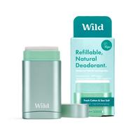 Wild - Natural Refillable Deodorant - Vegan & Eco-Friendly - Aluminium Free - Long Lasting Protection - Natural Ingredients - Starter Kit - Aqua Case, Fresh Cotton & Sea Salt Refill - 40g