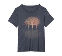 Wild Nature Wildlife Trees Reflection Outdoor Forest T-Shirt, Women's Plus, Heather Blue, 1X