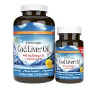 Wild Norweigian COD Liver Oil Gems Softgels, 460mg Omega-3 + Vitamin A & D3, Natural Lemon Flavour - 180 Count (90 Servings)