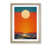 Wild Ocean Sunset Abstract Framed Print for Living Room Bedroom Home Office Décor, Wall Art Picture Ready to Hang, Oak A2 Frame (64 x 46 cm)