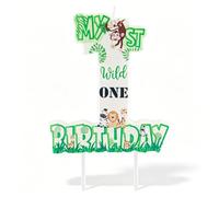 Wild One 1st Birthday Candle, Safari Animal Themed Number 1 Cake Topper, Jungle Monkey Lion Zebra Giraffe Design Candle for Baby Boys Girls First Birthday Party Decorations