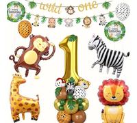 Wild One 1st Birthday Party Decorations Jungle Safari Sage Green Set For Boys Including Giant 40 Inch Gold Number 1, Banner, Balloons