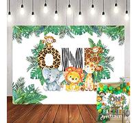Wild one Background Forest Jungle Animals Elephant Lion Giraffe Monkey photography Backdrop Forest Zoo Green Leaf First Birthday Party Baby Shower Cake Table Decorations 7x5FT