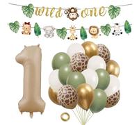Wild One Birthday Decorations, 21-Piece Jungle Animal Set, First Birthday Decorations for Boys, Safari Theme Party Supplies with Balloons and Banner, Indoor Outdoor Celebration Decor