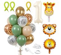 Wild One Birthday Decorations, Animal Balloons Set for First Birthday Celebrations, Jungle Theme Party Supplies with Yellow and Green Colour Scheme, 40-Piece Decoration Kit for Indoor and Outdoor Even