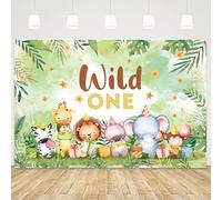 Wild One Birthday Decorations Backdrop - Happy 1st Birthday Decoration Banner for Boys Girls, Jungle Animal First Party Photo Background, Kids Cartoon Animal Theme Banners Poster(180 X 120 CM)