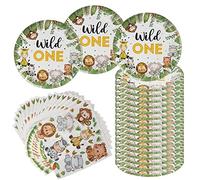 Wild One Birthday Decorations Plates Set for 20 Guests, Jungle Safari Party Decorations, 40 Pcs Animals Theme Party Supplies, Safari Theme Paper Plates Napkins, for Kids 1st Animal Birthday