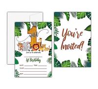 Wild One Birthday Invitations, 1st Safari Animals Birthday Party Invitation Card for Kids, Zoo Birthday Party Favors & Celebration Supplies(20 Set of Invitations with Envelopes)-B17