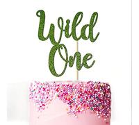 WILD ONE Cake Topper for Baby Boy or Baby Girl First 1st Happy Birthday Party Decoration Multicolour Glitter Card (Green)
