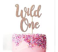 WILD ONE Cake Topper for Baby Boy or Baby Girl First 1st Happy Birthday Party Decoration Multicolour Glitter Card (Rose gold)