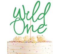 Wild One Cake Topper - Green Glitter Birthday Cake Decoration for 1st Birthday Party Cake - Baby's First Bday Souvenir Photo Booth Props - Suitable for Baby Shower/Gender Reveal Party