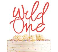 Wild One Cake Topper - Red Glitter Birthday Cake Decoration for 1st Birthday Party Cake - Baby's First Bday Souvenir Photo Booth Props - Suitable for Baby Shower/Gender Reveal Party