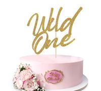 Wild One Cake Topper wild 1st/fisrt birthday cake topper Suitable for Baby Shower/Gender Reveal Party Gold Glitter