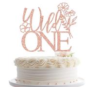Wild One Cake Topper, Wildflower 1st Birthday Cake Decorations, Floral Theme First Birthday Baby Shower Party Decorations, Rose Gold Glitter