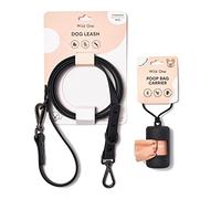 Wild One Nylon Adjustable Length Leash 5.5 Feet and Poop Bag Carrier Set, Waterproof, Odor Resistant, Black