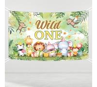 Wild One Party Decorations Backdrop - 180 * 110cm Jungle Safari Birthday Decorations Background for Boys Girls Sage Green Cartoon Animal Theme Photo Kids Party Supplies