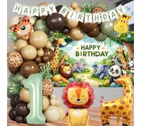Wild One Safari Jungle 1st Birthday Party Decorations Set Including Giant 40" Number 1 Balloon, Banner, Backdrop, Balloon Arch Garland