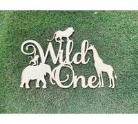 Wild One Sign for Backdrop,Wooden 15.7 * 13.7inch Boy First Anniversary Sign for Safari Jungle Theme Birthday Party,One Year Boy Decoration