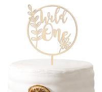 Wild One Wooden Cake Topper - Wild One Birthday Party Decorations,Jungle Safari Party Cake Decor,Boy Girl 1st Birthday Cake Topper,Wild Nature Flower Party Decoration (Wild One Cake Topper)