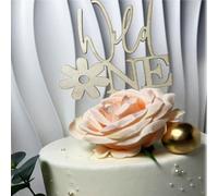 Wild One Wooden Cake Topper with Flower Design, Rustic First Birthday Party Decoration For Marriage First Anniversary/Anniversary/Birthday/Baby Shower/celebration Party Decoration